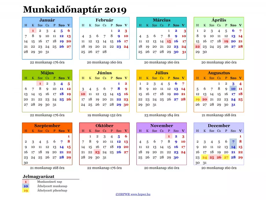 Munkaidőnaptár 2019